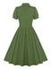 1950s Solid Lapel Buttons Swing Dress