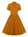 1950s Solid Lapel Buttons Swing Dress