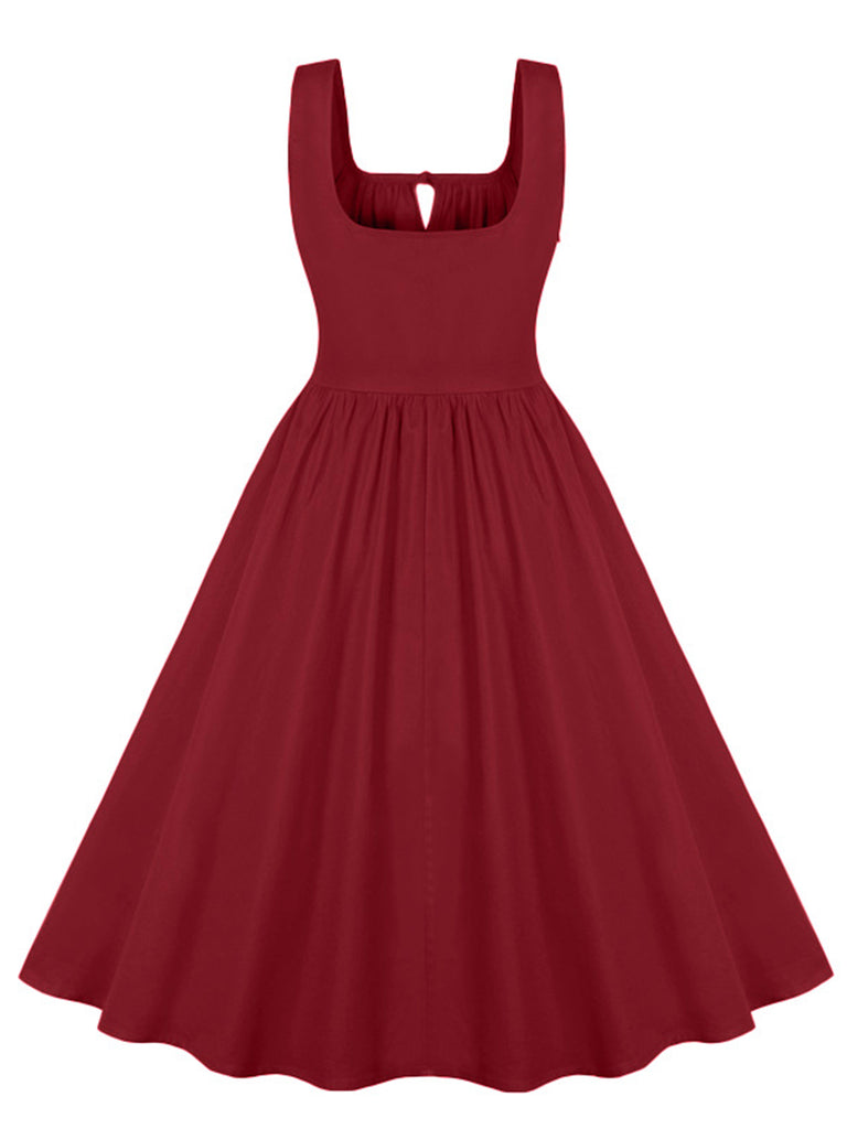 1950s Solid Wide Strap Dress