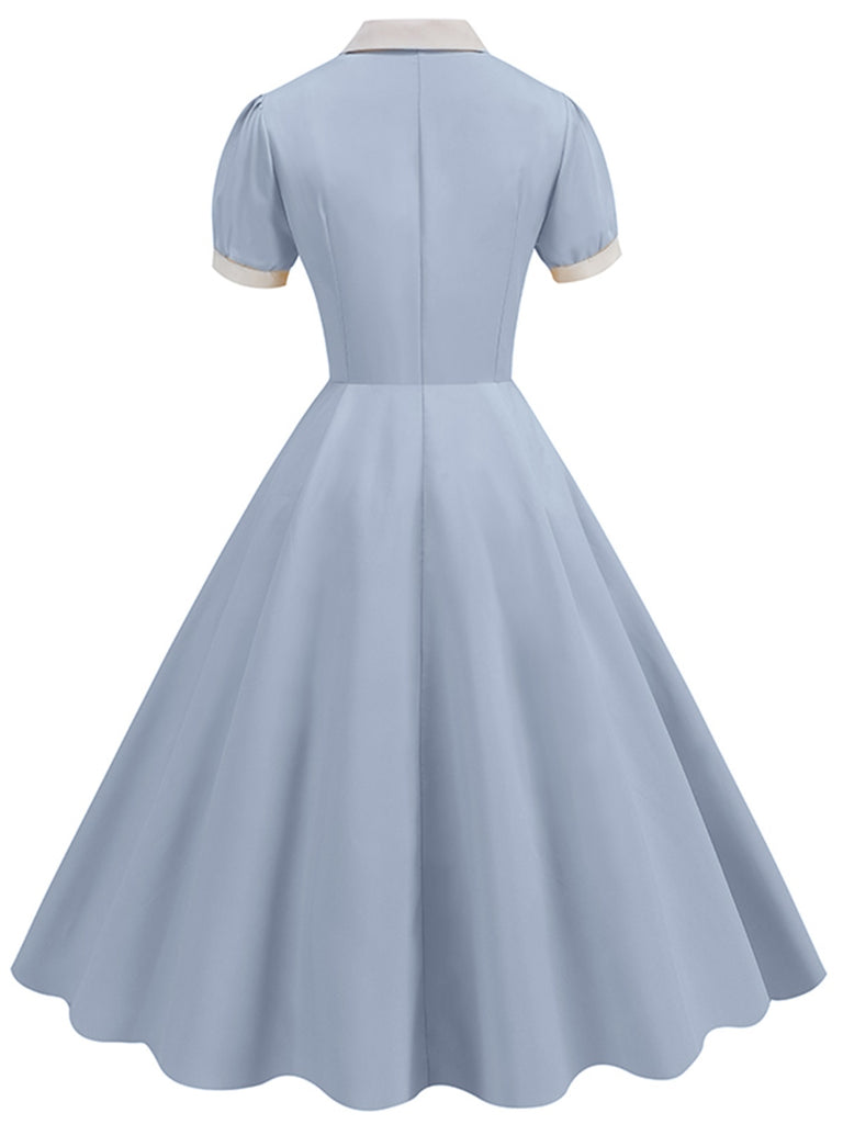 1950s Contrast Short Sleeve Lapel Dress