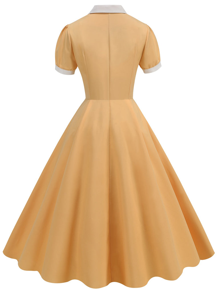 1950s Contrast Short Sleeve Lapel Dress