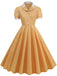 1950s Contrast Short Sleeve Lapel Dress