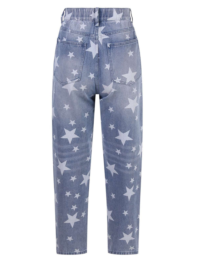 Blue 1950s Vintage Stars Ripped Jeans