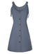 Grey 1970s Solid Buttoned Straps Dress