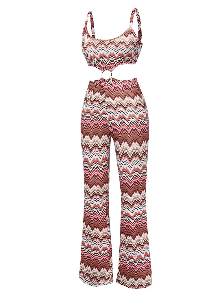 1970s Ring Spaghetti Strap Wide Leg Jumpsuit