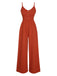 Orange 1950s Solid Button Suspender Jumpsuit