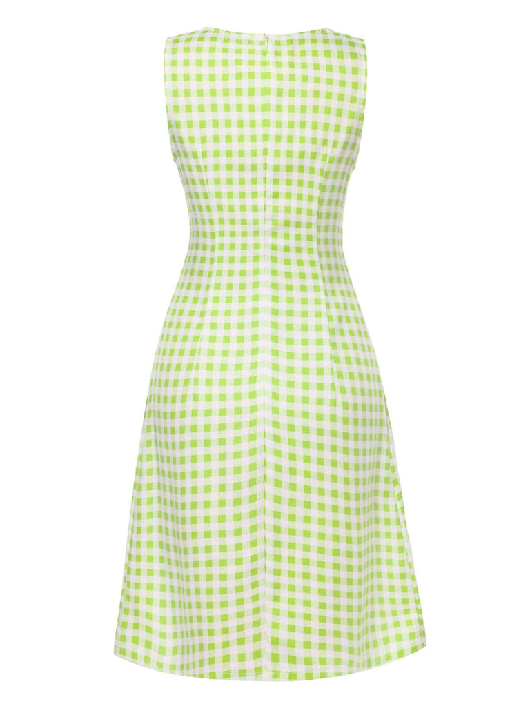 Green 1960s Waist Tie Gingham Mod Dress