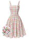 Colorful 1950s Wide Strap Bow Plaid Dress