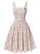 Colorful 1950s Wide Strap Bow Plaid Dress