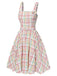 Colorful 1950s Wide Strap Bow Plaid Dress