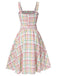 Colorful 1950s Wide Strap Bow Plaid Dress