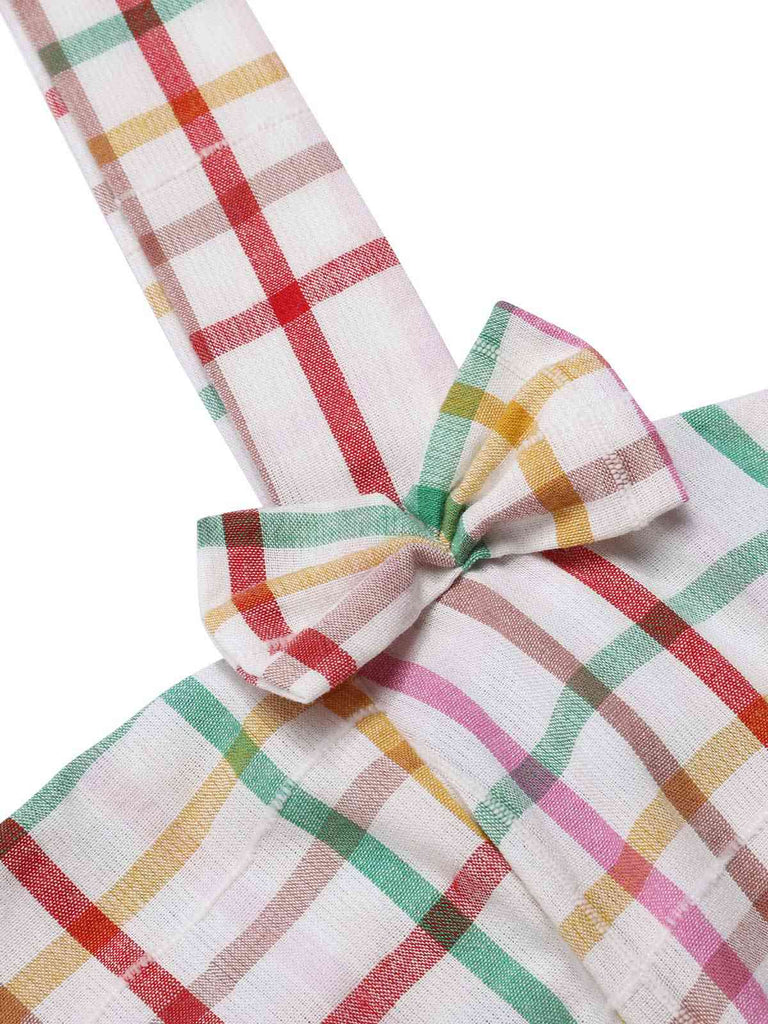 Colorful 1950s Wide Strap Bow Plaid Dress