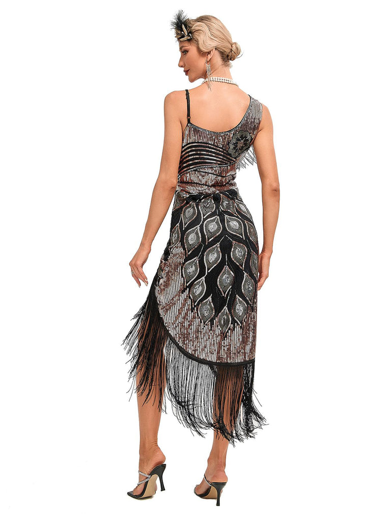 1920s Vintage Fringe Sequined Midi Party Dress