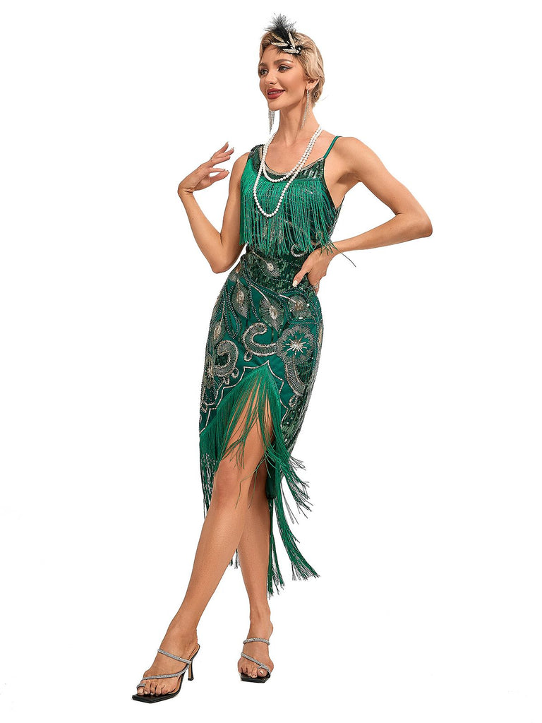 1920s Vintage Fringe Sequined Midi Party Dress