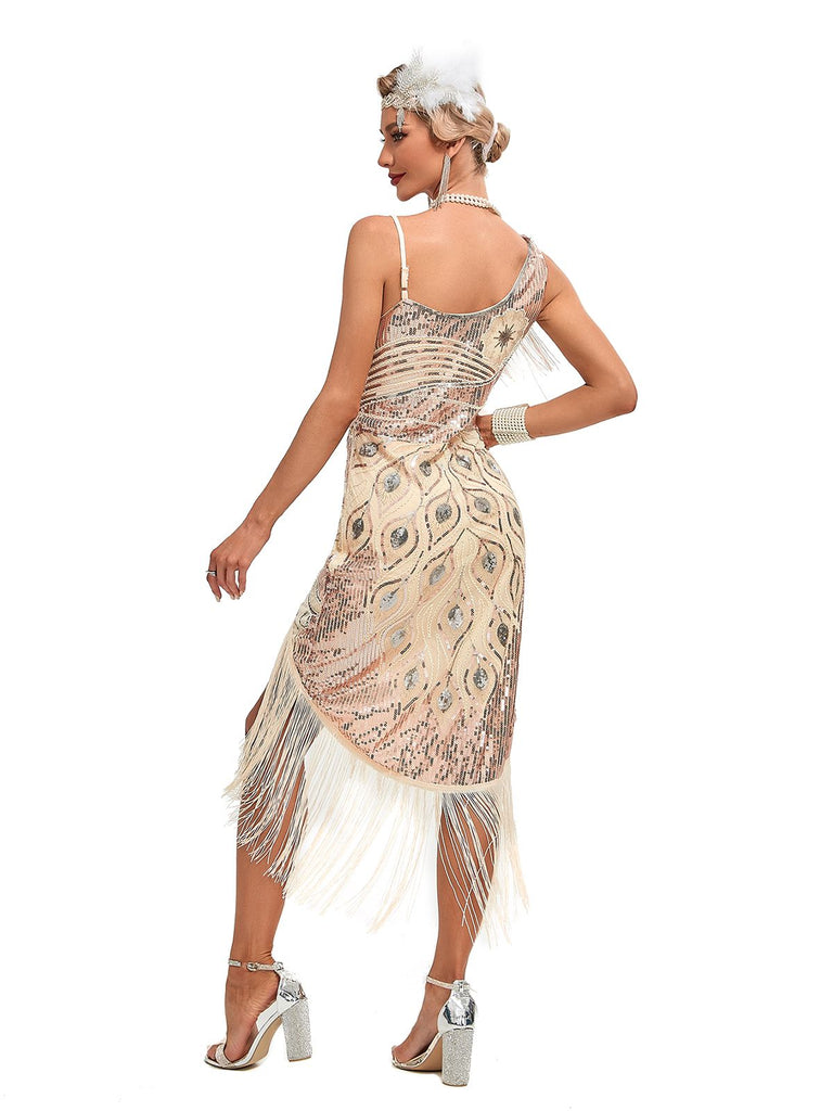 1920s Vintage Fringe Sequined Midi Party Dress