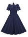 Dark Blue 1950s Peter Pan Collar Solid Dress