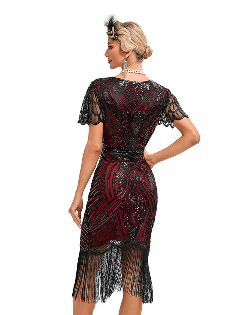 1920s Cap Sleeves Tassel Sequined Dress