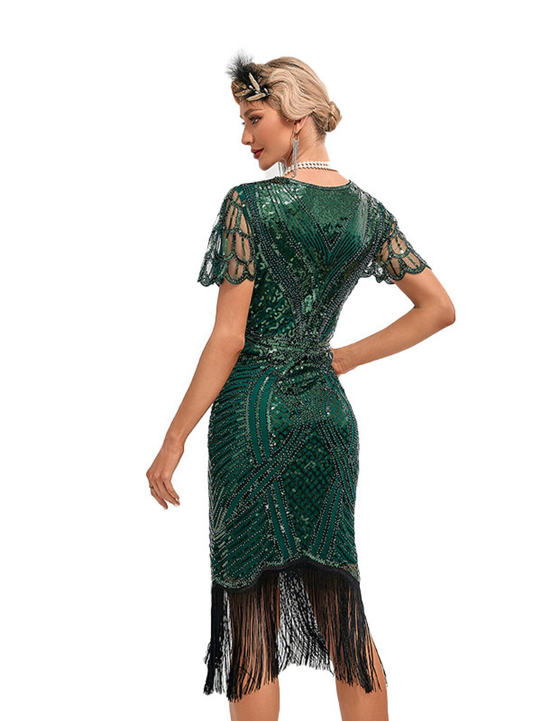 1920s Cap Sleeves Tassel Sequined Dress