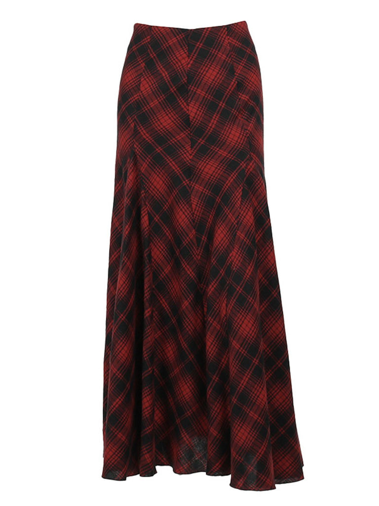 Deep Red 1970s Steampunk Plaids Skirt | Retro Stage