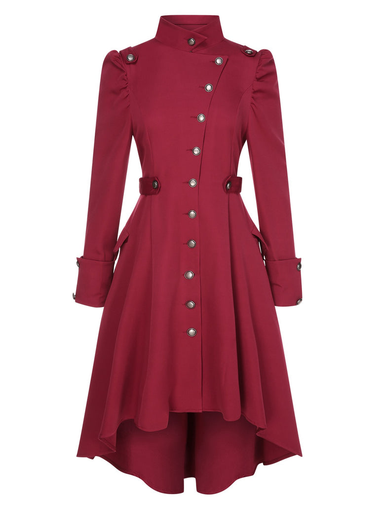 1950s Solid Stand Collar Button Coat