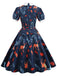 Dark Blue 1950s Forest Puff Lapel Dress