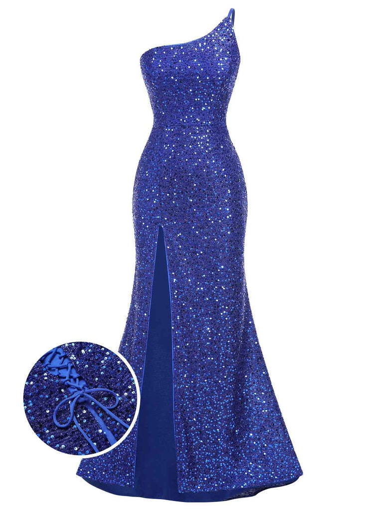 Blue 1920s One-Shoulder Sequined Mermaid Dress