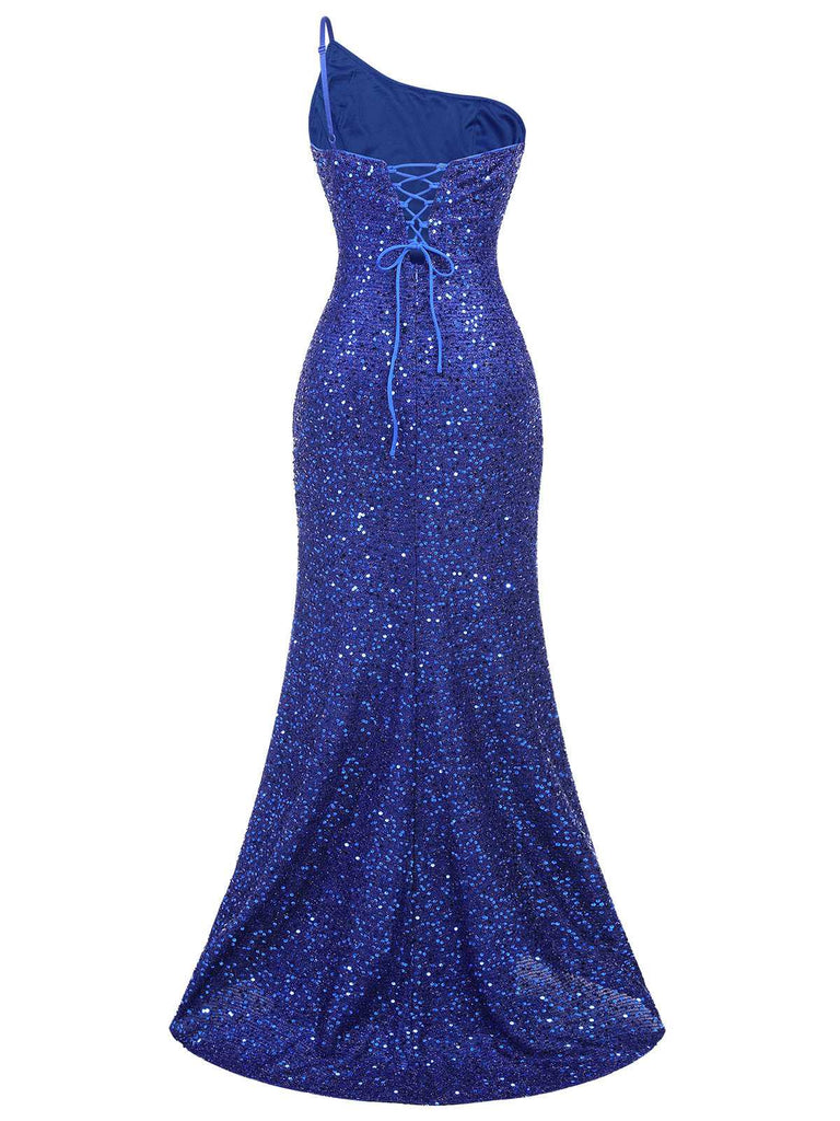 Blue 1920s One-Shoulder Sequined Mermaid Dress