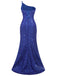 Blue 1920s One-Shoulder Sequined Mermaid Dress