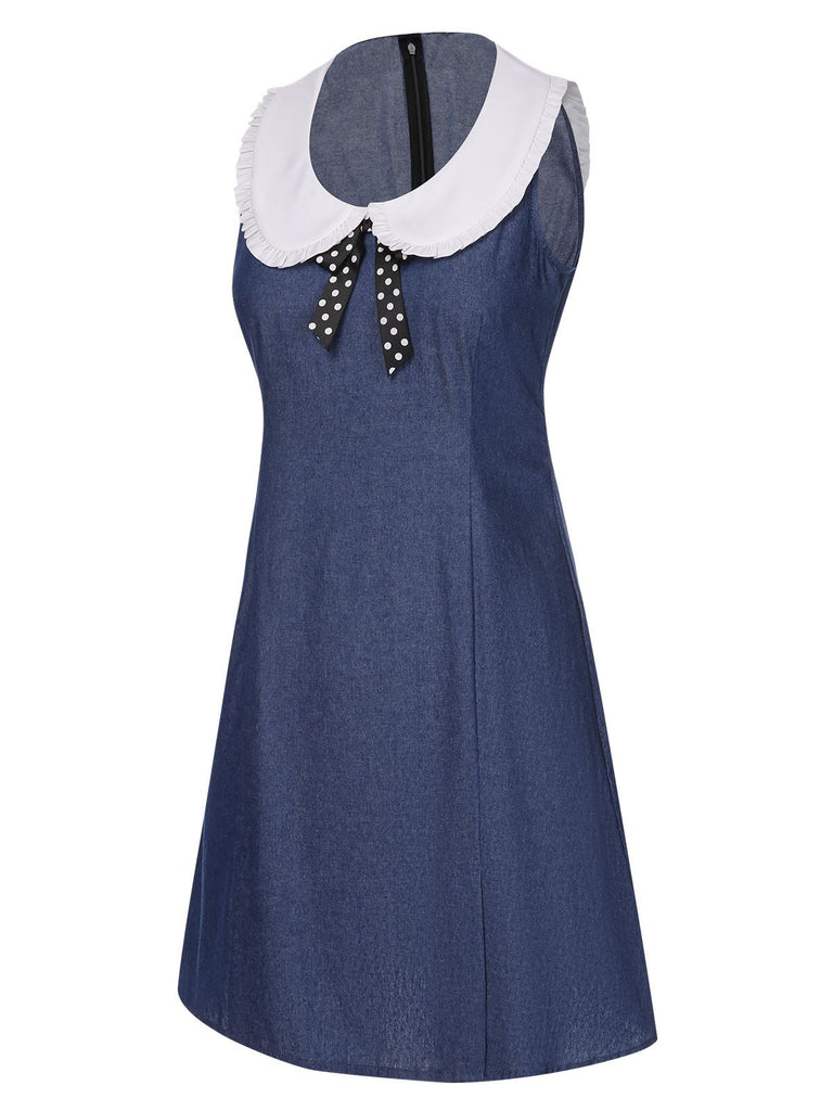 Blue 1960s Peter Pan Collar Denim Dress