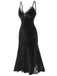 Black 1930s Spaghetti Strap Cross Lace Dress