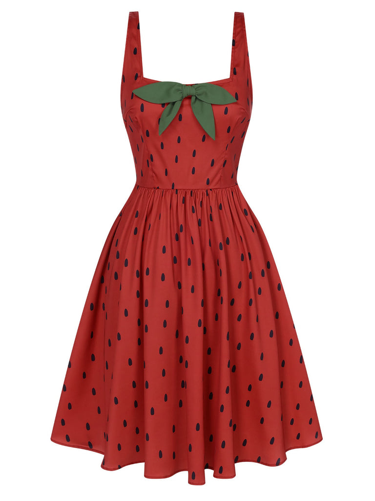 [Pre-Sale] Red 1950s Strawberry Seed Straps Dress