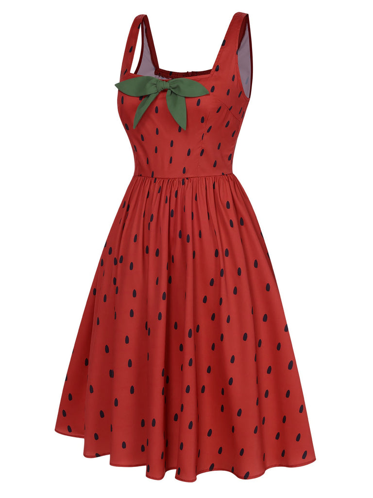 [Pre-Sale] Red 1950s Strawberry Seed Straps Dress