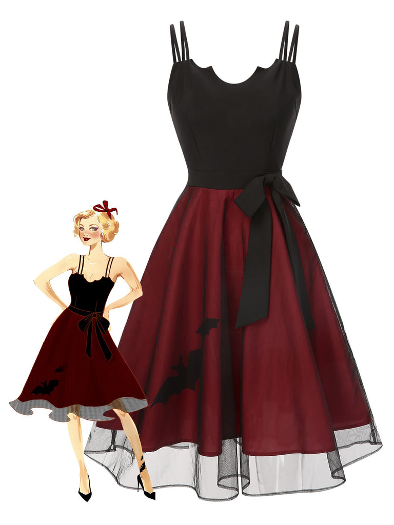 Black & Red 1950s Bat Mesh Dress