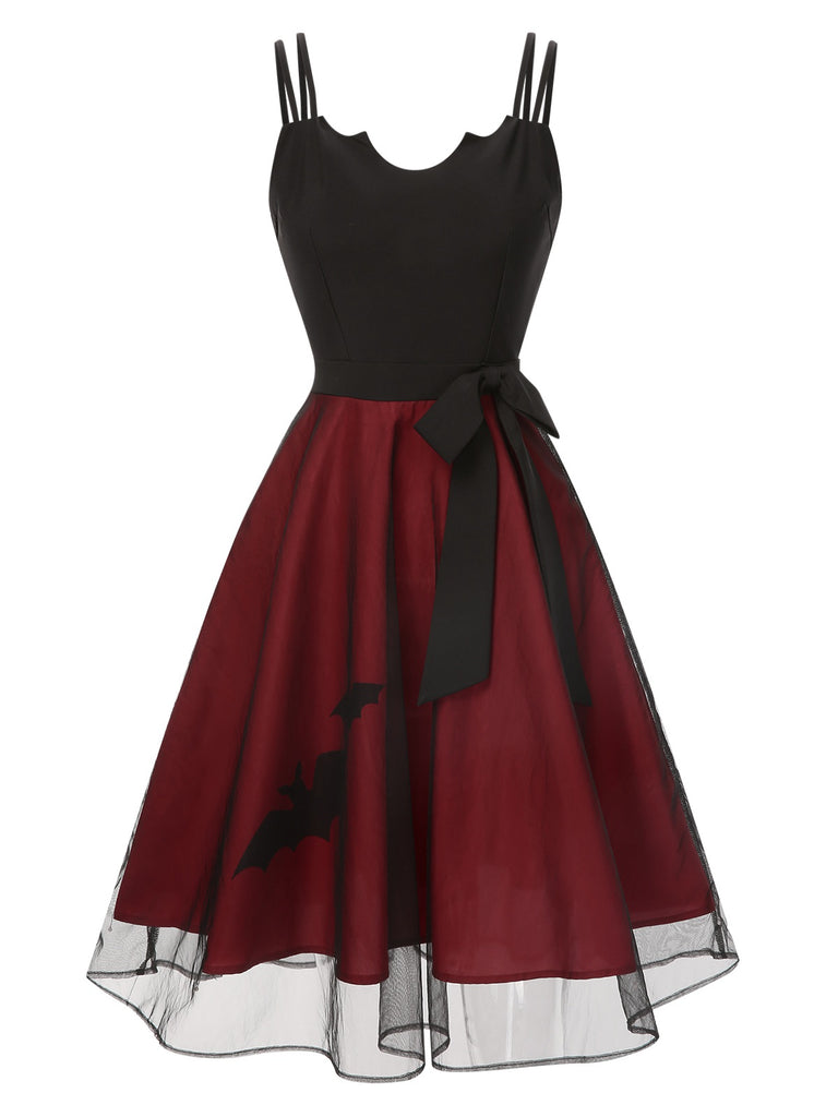 [Pre-Sale] Black & Red 1950s Halloween Bat Mesh Dress