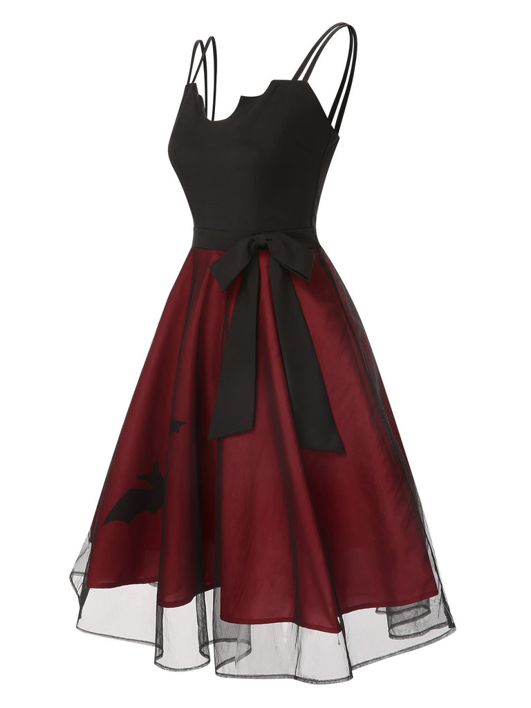 [Pre-Sale] Black & Red 1950s Halloween Bat Mesh Dress