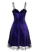 Bright Purple 1980s V-Neck Lace Velvet Dress