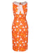 Orange 1960s Tie Neck Floral Sleeveless Dress