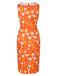 Orange 1960s Tie Neck Floral Sleeveless Dress