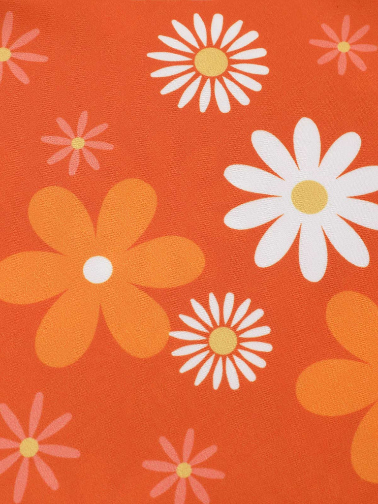 Orange 1960s Tie Neck Floral Sleeveless Dress