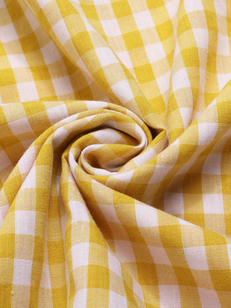 Yellow 1960s Round Neck Gingham Bow Sleeveless Dress