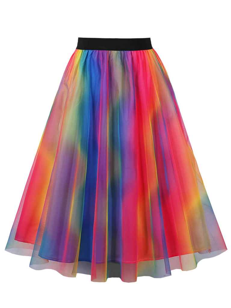 Multicolor 1950s Indistinct Swing Mesh Skirt