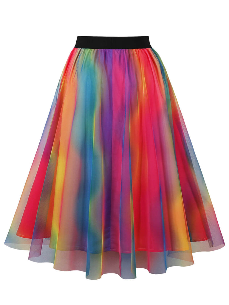 Multicolor 1950s Indistinct Swing Mesh Skirt