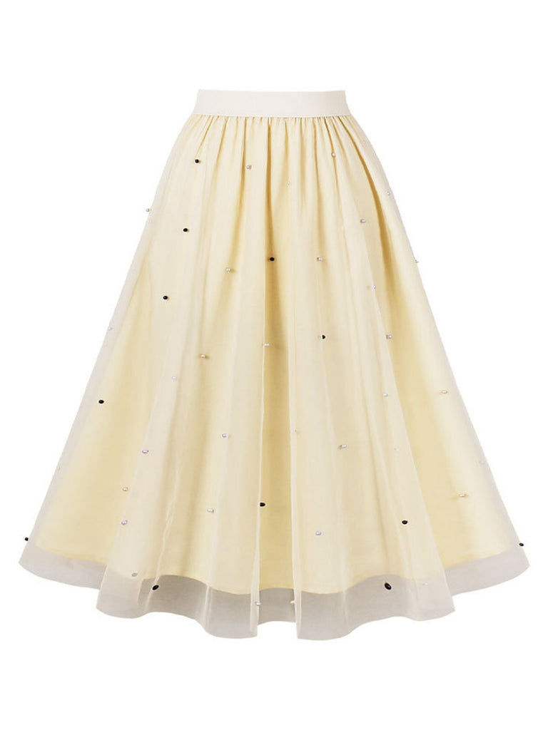 1950s Solid Beading Mesh Skirt