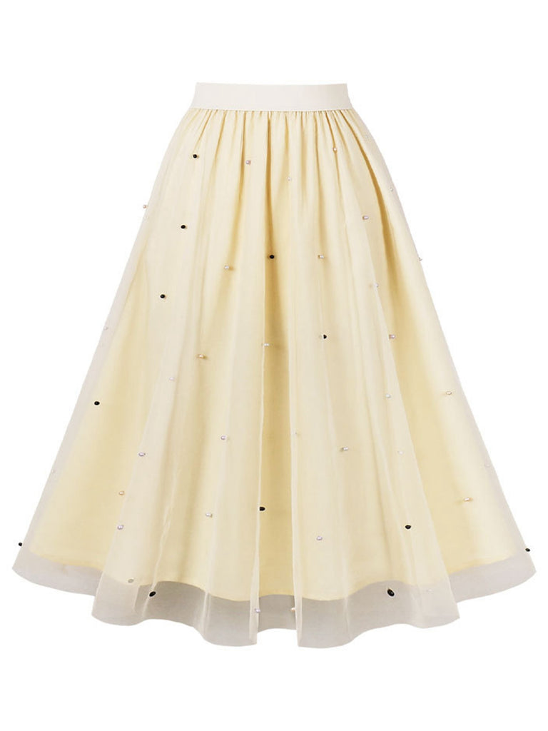 1950s Solid Beading Mesh Skirt