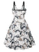 White & Black 1950s Cats Print Strap Dress