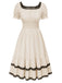 Beige 1950s Lace Patchwork Square Neck Dress