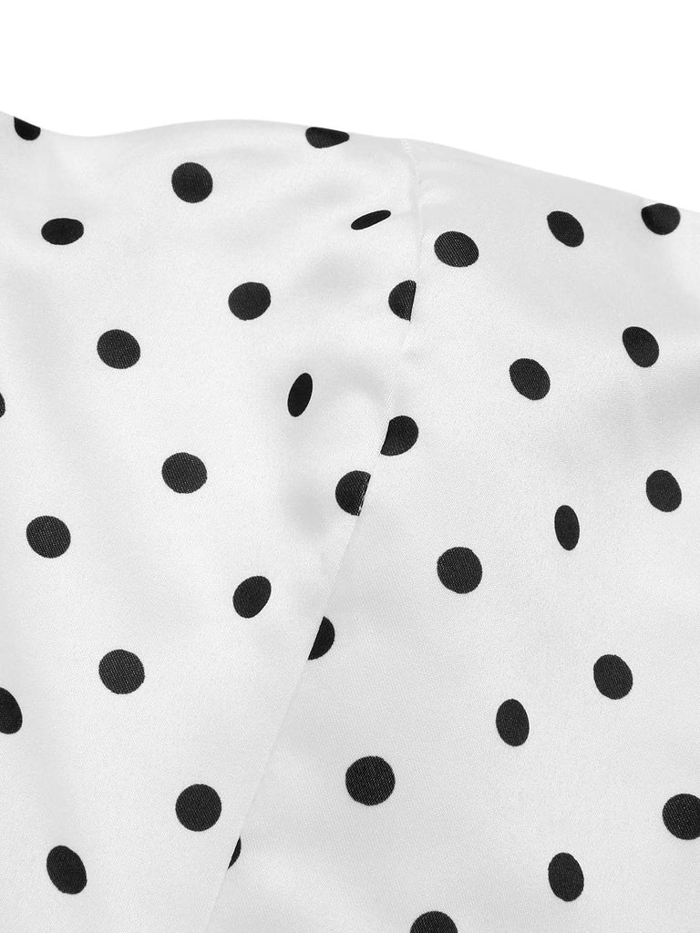 White 1950s Off-Shoulder Polka Dots Dress