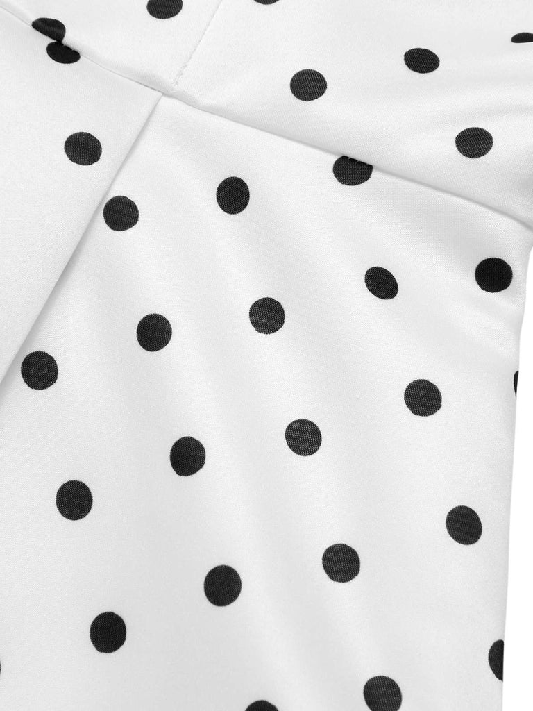 White 1950s Off-Shoulder Polka Dots Dress