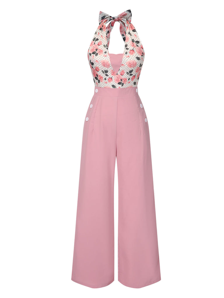 Pink 1930s Floral Halter Jumpsuit