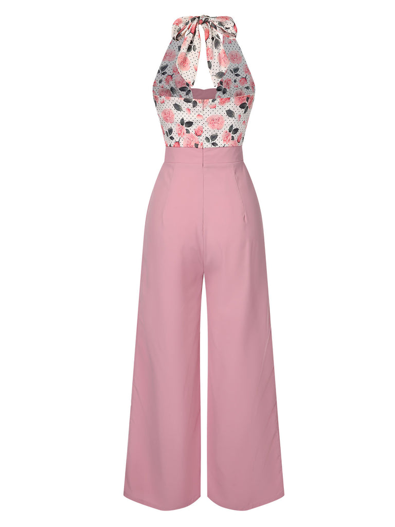 Pink 1930s Floral Halter Jumpsuit